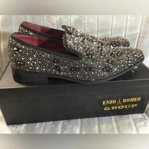 Parrazo Enzo Romeo Studded Black Slip On Loafer Dress Shoes Size 8.5
